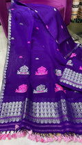 Pure Cotton Kesapat Mekhela Sador with Pink & Silver Zari