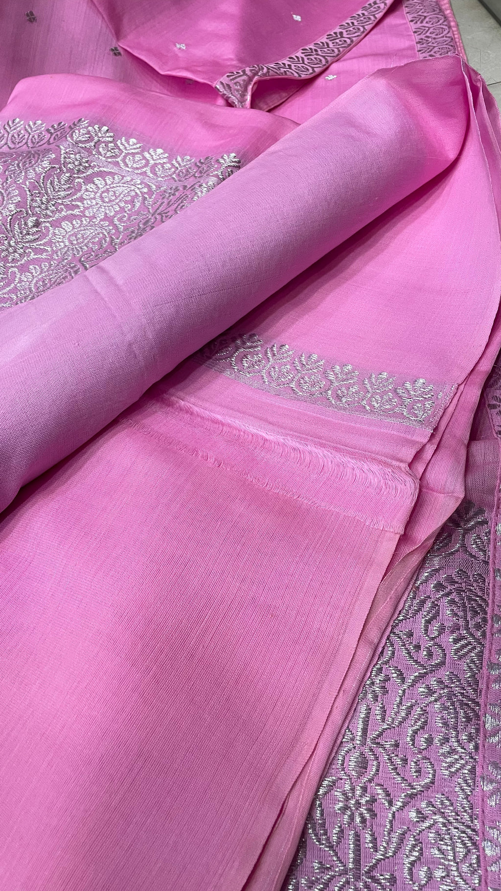 Pure Cotton Kesapat Mekhela Sador with Silver Zari
