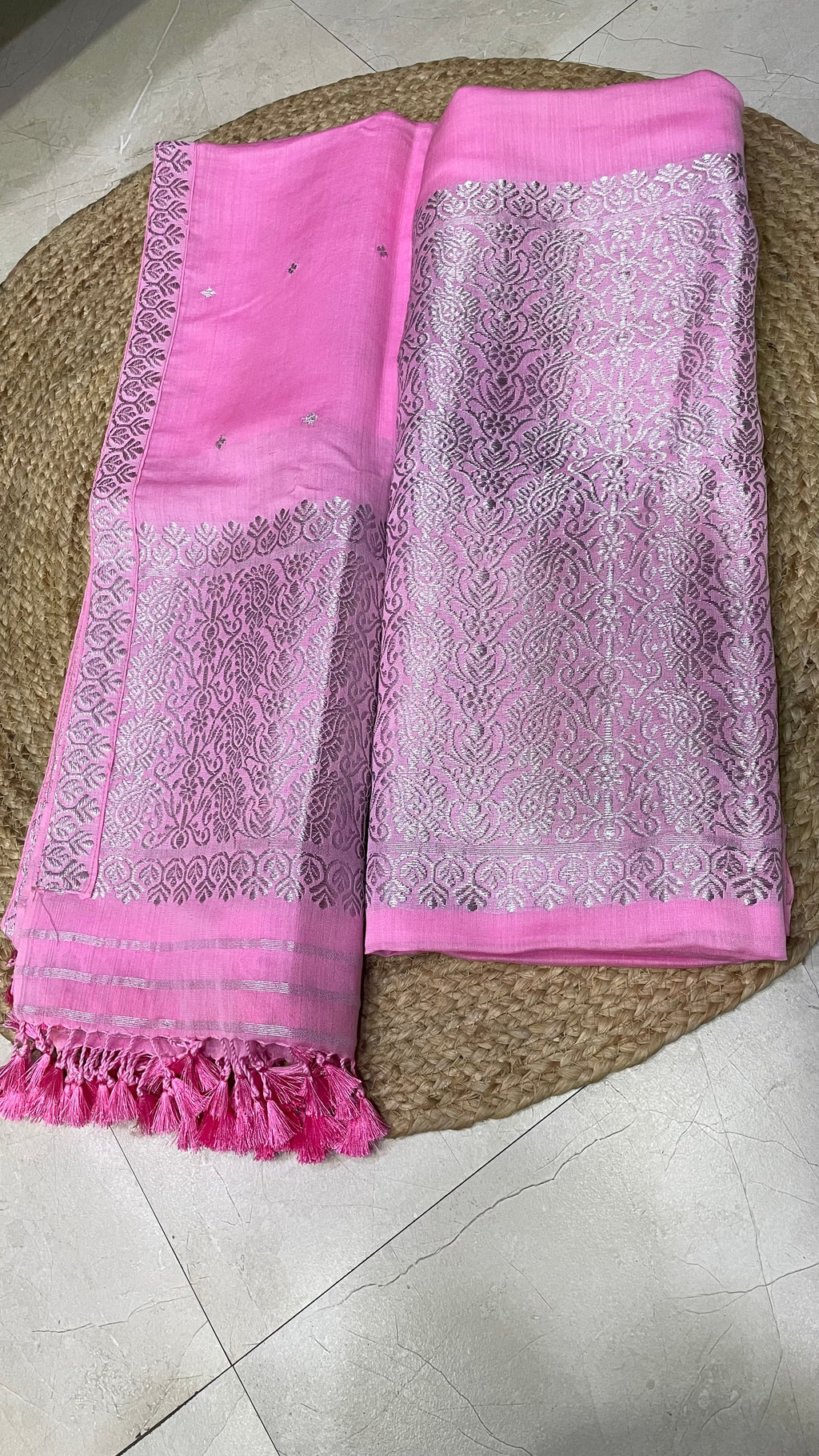Pure Cotton Kesapat Mekhela Sador with Silver Zari