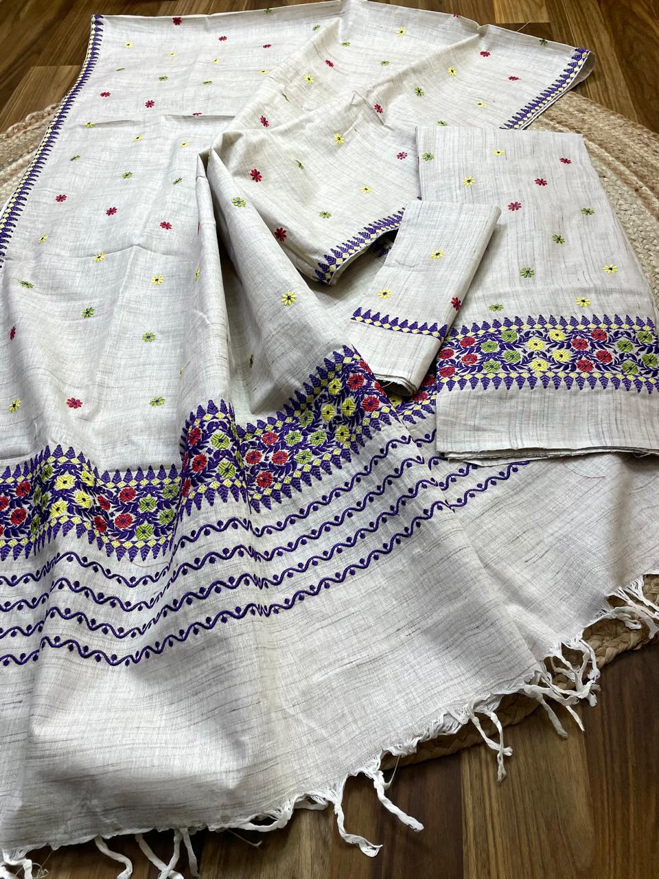 Khadi Soft Ghisa Jura Mekhela Sador - Purple Border