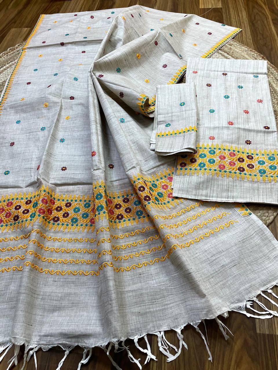 Khadi Soft Ghisa Jura Mekhela Sador - yellow border