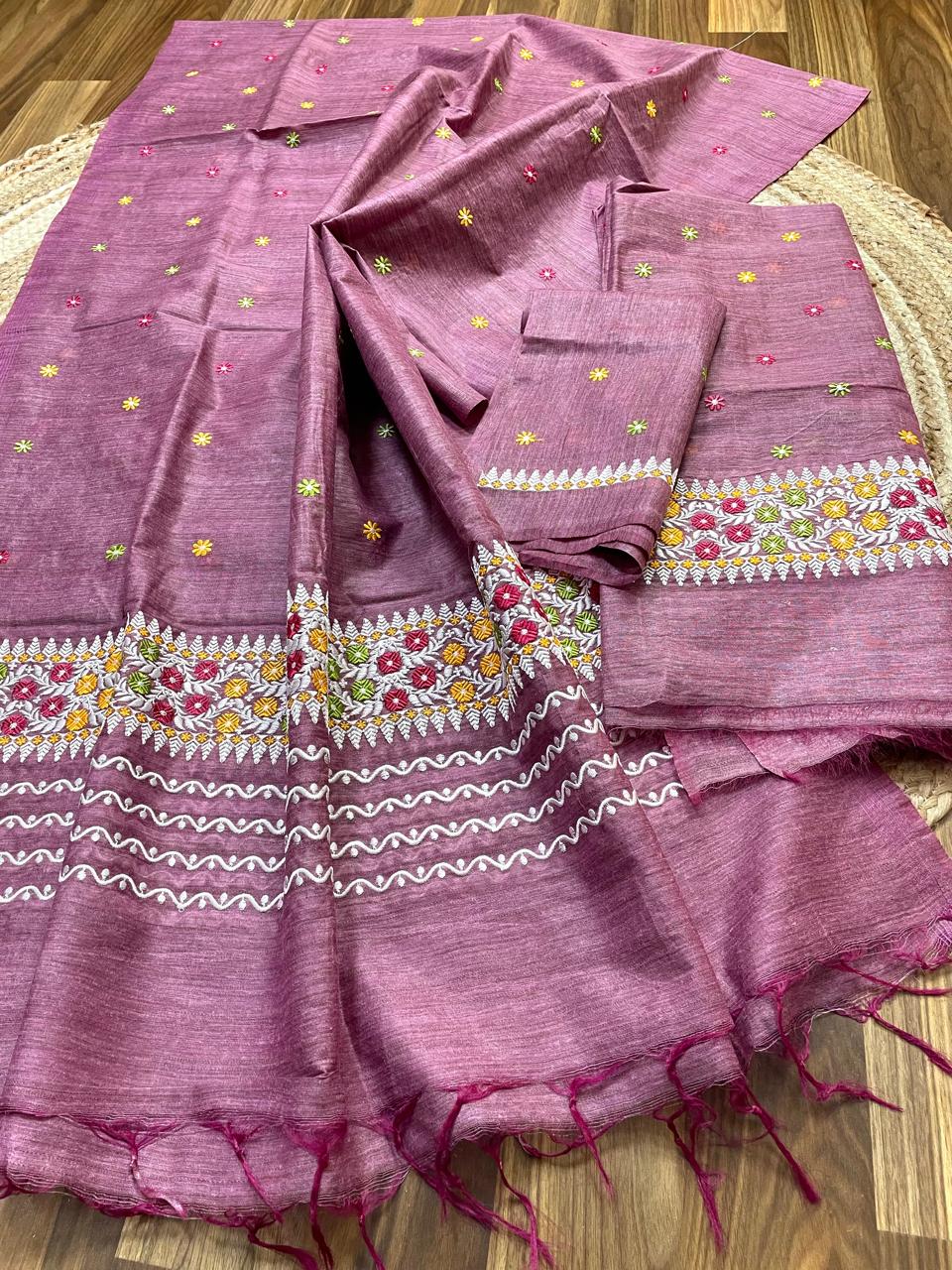Semi Ghisa Jura Mekhela Sador - Olive Green